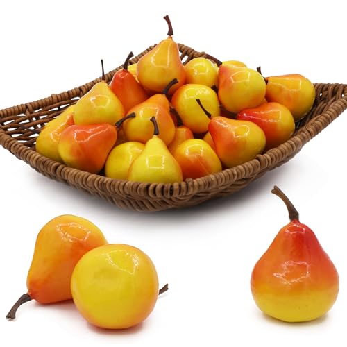 Tuxiaobu Künstliche Gefälschte Früchte Mini Birnen Aesthetic Deko Obst, Kunst Früchte Faux Birnenimitation Zuhause Küche Dekor Tischdekoration Party Dekorationen, 30 Stück Gelb Birnen von Tuxiaobu