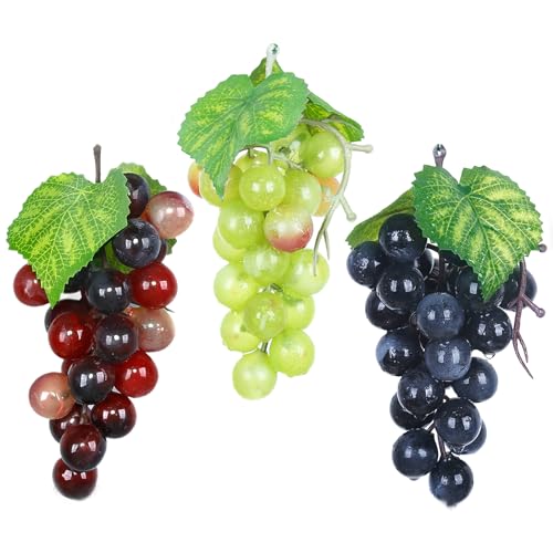 Tuxiaobu Künstliche Gefälschte Früchte Mini Trauben Aesthetic Deko Obst, Kunst Früchte Faux Trauben Zuhause Küche Dekor Tischdekoration Party Dekorationen, 3 Stück Gemischt Trauben von Tuxiaobu