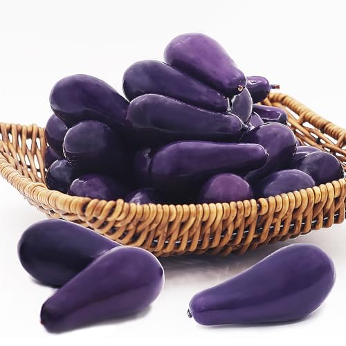 Tuxiaobu Künstliche Gemüse Früchte Mini Auberginen Aesthetic Deko Obst, Faux Aubergine Gemüse Kunst Früchte Zuhause Küche Dekor Tischdekoration Obst Party Dekorationen, 30 Violett Auberginen von Tuxiaobu