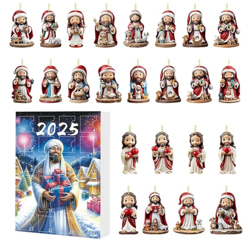 Tuxuseo 2025 Weihnachts Countdown Kalender | Adventskalender Mit 24 Jesus Anhängern,Sammelstück Acryl 2D Deko Für Kamin Zaum Baum Wand Fenster von Tuxuseo