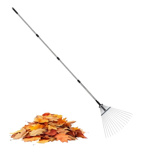 Tuxuseo Gartenharken | Laubrechen Verstellbar | Fächerbesen Laubbesen | Laubharke Metall Mit Handschuhe | Rechen Garten - Rasenrechen Zum Reinigen Von Pflanzen, Rasen Und Hof von Tuxuseo