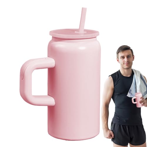 Tuxuseo Isolierter Kaffeebecher | Isolierter Kaffeebecher Mit Griff 500 ml - Edelstahl Trinkbecher Tragbarer Straw Tumbler Für Pendeln Sport Zuhause Camping Outdoor-Aktivitäten Radfahren von Tuxuseo