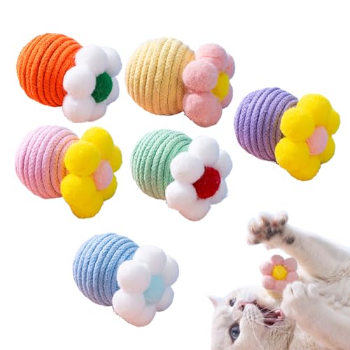 Tuxuseo Katzen Spielzeug Bälle | Katzen Seil Spielzeug - 6 Stücke mit integrierter Glocke zur Bereicherung und Übung für Kätzchen Innen und Außen für Jagd Verfolgung Spiel zu Weihnachten von Tuxuseo