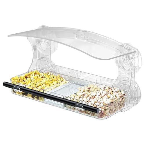 Tuxuseo Saugnapf Fenster Vogelfutterautomat - Fensterfutterstelle | Transparentes Acryl Abnehmbarer Futterbehälter Dicht Für Balkon Terrasse Garten Fenster von Tuxuseo