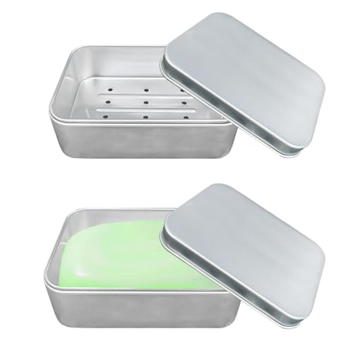 2 Stück Aluminium Reise Seifendose Wasserdicht Seifenschale mit Abtropfgestell, Reise Seifenkiste Metall Seifenschale Seifen Aufbewahrung Seifendose, Rechteck Seifenschale für Reisen von Tuxuzal