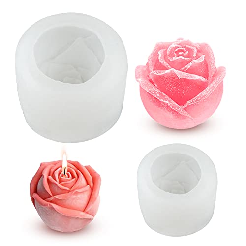 2 Stück Kerzen Silikonform Blumen 3D Rosen Kerzenform Eiswürfelform Silikon Seifenform für Duftkerzen Seife Schokoladen Kuchen Dekoration von Tuxuzal