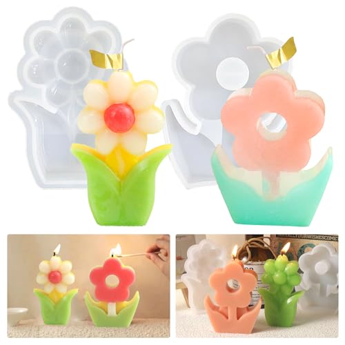 2 Stück Kerzenform Silikonform Blume Kerzen Silikonform 3D Blumen Silikon Kerzenform Blumen Kerzengießformen Blumen Gießform für Kerzen Seife Fondant von Tuxuzal