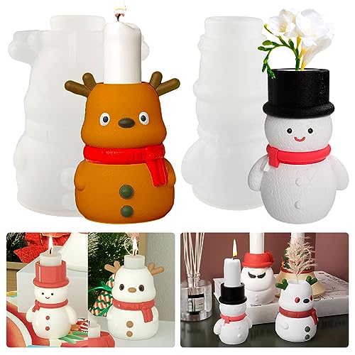 2 Stück Silikonform Weihnachten Kerzenhalter Silikonform Schneemann Gießform Elch Harz Gussform Silikon 3D Kerzenform Weihnachten Elch Silikonformen Epoxidharz Kerzenhalter Stabkerzen Gießform von Tuxuzal