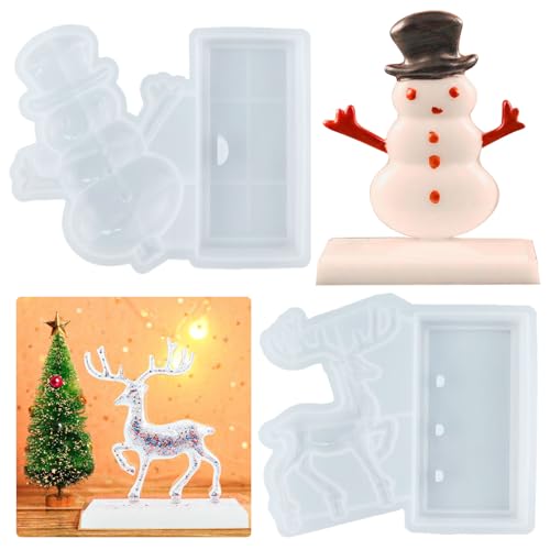 2 Stück Weihnachten Schneemann und Elch Silikonform - 3D Epoxidharz Gießform für Ornamente - DIY Handwerk von Tuxuzal