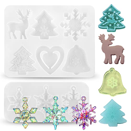 2 Stück Weihnachten Silikonform Elch Schneeflocke Silikon Form Seifenform Weihnachtsbaum Gießform Epoxidharz Form Fondant Formen Harz Backform für DIY hausgemachte Seifen Pudding Eiswürfel Gelee von Tuxuzal