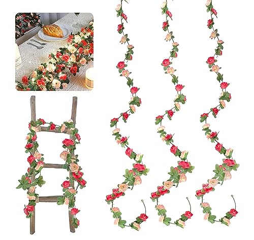 3 Stück Künstliche Blumengirlande Rosengirlande Künstlich Girlande Hochzeit Rosengirlande Künstliche Seidenblume Rosen Kunstblumen Hängende Girlande für Hochzeit Party Wand Garten Deko Rosa Rosen von Tuxuzal