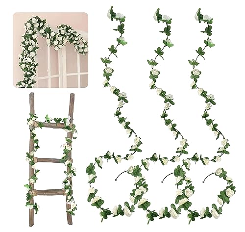 3 Stück Künstliche Blumengirlande Rosengirlande Künstlich Girlande Hochzeit Rosengirlande Künstliche Seidenblume Rosen Kunstblumen Hängende Girlande für Hochzeit Party Wand Garten Deko Weiß Rosen von Tuxuzal