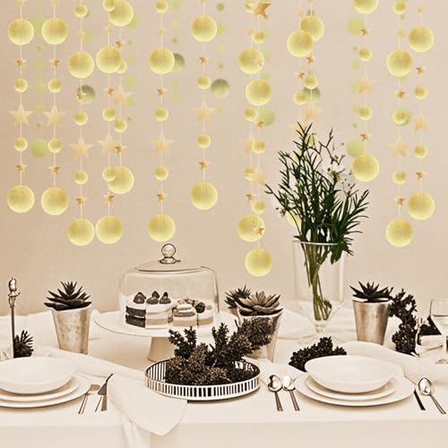 4 Stück Glitter Runde Kreis Banner 4m Party Girlande Banner Golden Runde Papier Girlande Hängende Dekoration Runde Banner Deko für Geburtstag Hochzeit Feste Party von Tuxuzal