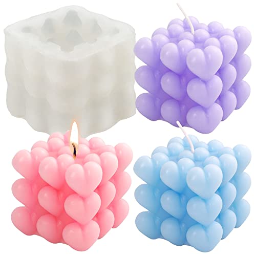 Herz Bubble Kerzenform Cube Silikon Kerzenformen zum Gießen Valentinstag Herzform Kerzen Form 3D Silikonform Kerzengießformen für Duftkerze Handarbeiten Ornamente Handgemachte Seife von Tuxuzal