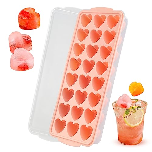 Herz Eiswürfelform Silikonform, 24 Gitter Herz Silikonform Eiswürfelform mit Deckel Silikon Herzform Eiswürfelschale Eiswürfelbehälter Silikon Eiswürfel für Bier Whiskey Schokolade von Tuxuzal