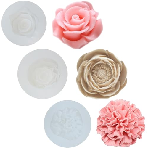 3 Stücke Rosen Silikonform Kerzenformen zum Gießen Blumen Kerzen Gießen Formen Pfingstrose Silikonform Blumen Seifenform Kerzenform Silikon Rosen Gießform für Kerzen Seifen Gips Handwerk von Tuxuzal