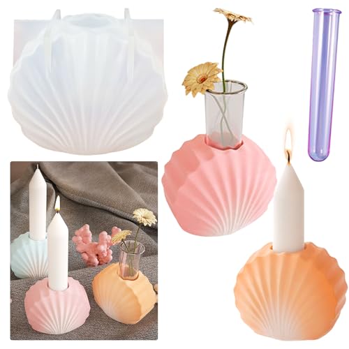 Silikonform Kerzenhalter Beton Gießform Stabkerzen Kerzenhalter Silikonform Muschel Harzform Stabkerzenhalter Gießform Kerzenständer Gipsform DIY Vase Epoxidharz Form für Hydroponische Blumen Pflanzen von Tuxuzal