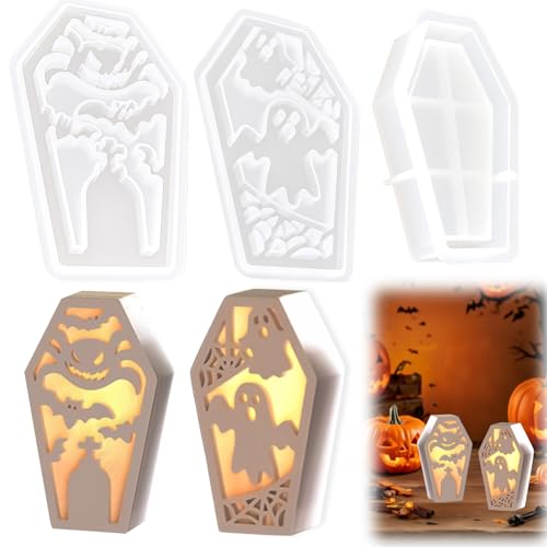 Halloween Silikonform Kerzenhalter Geister Gipsform Spinne Gießform Teelichter Form Halloween Deko Geist Silikonform Teelichthalter Epoxidharz Form für Mini LED Ballonlichter Teelichter Kerzenständer von Tuxuzal