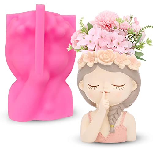 Silikonform Blumentopf Beton Gießform Vase Silikonform 3D Silikonform Blumenmädchen Süße Mädchen Silikon Form DIY Sukkulenten Pflanzgefäße Formen Für Handwerk Blumentopf Haus Dekoration von Tuxuzal