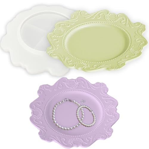 Silikonform Tablett Epoxidharz Formen Untersetzer Rund Europäische Geprägte Blume Muster Tablett Silikonform Schmuck Teller Gießform Silikon Schale Form Kunstharz Kerzenhalter Teller Gipsform Gießen von Tuxuzal