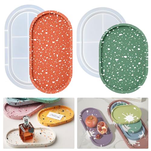 2 Stück Silikonform Tablett Oval Untersetzer Silikonform Gießform Tablett Epoxidharz Formen Untersetzer Oval Schmuck Teller Harzform Teetablett Kerzen Teller Kerzenhalter Beton Gipsform Handwerk von Tuxuzal