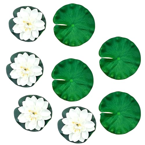 Tuxuzal 4 Stück Seerosen Künstlich Blumen Wasserpflanzen Kunstblumen 4 Stück Lotusblätter Künstlich Teichpflanzen Seerosen Miniteich Deko Schwimmende Pflanzen Garten Teich Deko von Tuxuzal