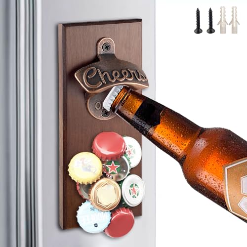 Wand Flaschenöffner mit Magnet Bieröffner Holz Flaschenöffner Wand Magnetischer Flaschenöffner Weihnachten Geschenk, Wandmontage Flaschenöffner für Bier Flaschenöffner Geschenke für Männer von Tuxuzal