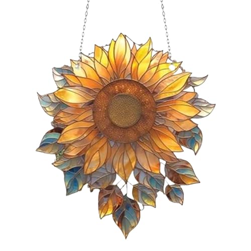 Sonnenfänger Sonnenblume Acryl Buntglas Sonnenfänger | Buntglas Fensterbehang | Exquisite Sonnenblume Acryl Fensterdekoration | Terrasse Garten Hängende Baumschmuck | Acryl Fenster Ornament von Tuxxjzm