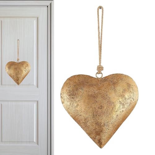 Tuxxjzm Metall-Herz-Wanddekoration, goldenes antikes Herz, herzförmiges Eisen-Ornament mit goldenem antikem Finish und Herzglocke, Glockenanhänger, Vintage-Metall-Herz-Wandkunst mit Seil zum Aufhängen Tuxxjzm Metall-Herz-Wanddekoration, goldenes antikes Herz, herzförmiges Eisen-Ornament mit goldenem antikem Finish und Herzglocke, Glockenanhänger, Vintage-Metall-Herz-Wandkunst mit Seil zum Aufhängen von Tuxxjzm