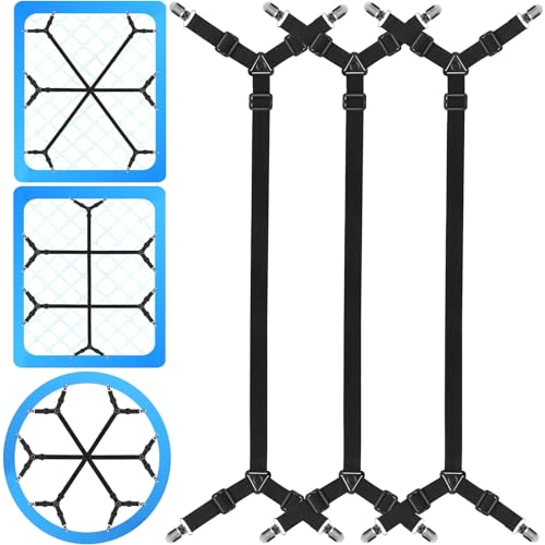 Tuyeabc Bettlakenhalter-Riemen, 3er-Set/12-Wege, verstellbare überkreuzte Bettlaken-Klammern, elastische Bänder, Hosenträger, halten das Spannbetttuch an Ort und Stelle für Doppelbett, von Tuyeabc