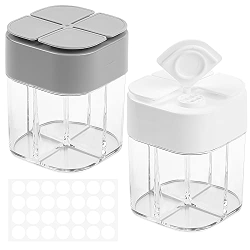 TUZAZO Salz- und Pfefferstreuer aus Kunststoff, 4-in-1, tragbare Gewürzgläser mit Klappdeckeln und Etiketten, transparente Gewürzpulverbehälter für Grill, Camping und Picknick von Tuzazo