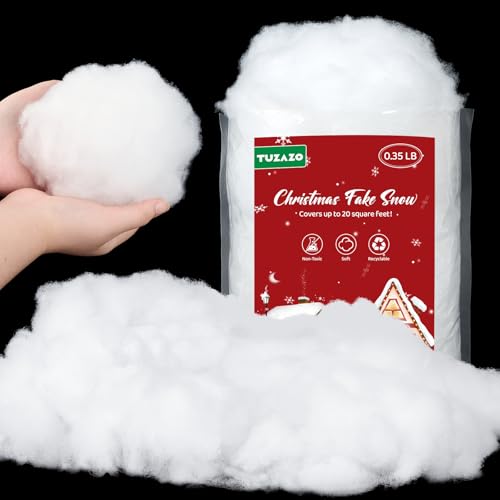 TUZAZO Weihnachten Fake Schnee Dekoration, 0.2kg Flauschige Kunstschnee Baumwolle Füllung für Handwerk Weihnachtsbaum Winterdorf Krippe von Tuzazo
