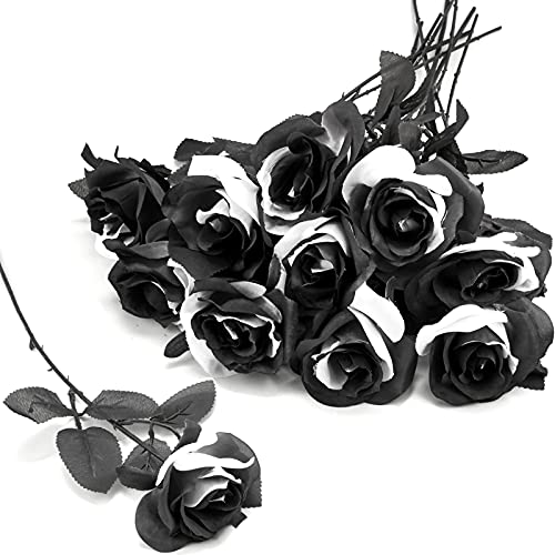 Tuzazo 10 Stück Schwarze und weiße Rosen künstliche Blumen mit Stielen Kunstseide Blumen Braut Gothic Hochzeit Blumenstrauß Realistische Blütenflora für Zuhause, Büro, Hotel Dekorationen Tuzazo 10 Stück Schwarze und weiße Rosen künstliche Blumen mit Stielen Kunstseide Blumen Braut Gothic Hochzeit Blumenstrauß Realistische Blütenflora für Zuhause, Büro, Hotel Dekorationen von Tuzazo