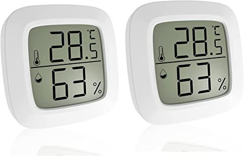 Hygrometer Klein Thermometer Innen, Luftfeuchtigkeitsmesser Thermometer Innen, Mini LCD DigitaThermometer Hygrometer Mit Temperatur -20~60°C Und Luftfeuchtigkeit 10%-90% Sensor(2 Stück) von Tuzsocr