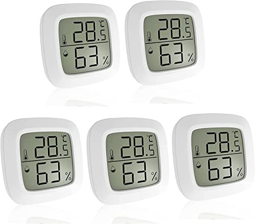 Hygrometer Klein Thermometer Innen, Luftfeuchtigkeitsmesser Thermometer Innen, Mini LCD DigitaThermometer Hygrometer Mit Temperatur -20~60°C Und Luftfeuchtigkeit 10%-90% Sensor (5 Stück) von Tuzsocr