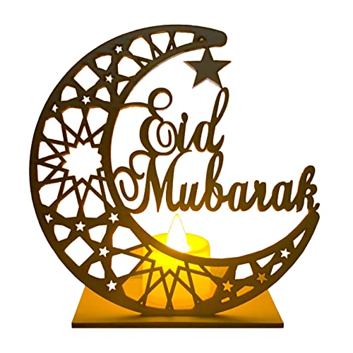 Ramadan Eid Dekorationen Mubarak Ramadan LED Muslim Nachtlicht Eid Mubarak Ornamente DIY Hölzerne Eid Dekoration Hölzerne Eid Festival Licht Mond Sterne Vorhang Lichter Mubarak Mond Nachtlicht (Mond) von Tuzsocr