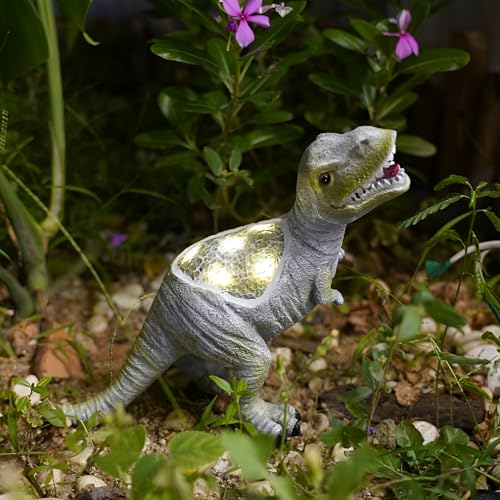 Tuzsocr Dinosaurier Gartenstatue mit LED Solarleuchten,Drachen Figuren Gartendeko für Draußen,Lustige Drachen Gartenfiguren Wetterfest Deko,Hof Drachenskulptur Deko Rasen,Terrasse,Balkon,Fensterbank von Tuzsocr