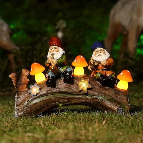Tuzsocr Gartenzwerg Lustig, Solar Gartenzwerg Gartendeko Figuren, Draußen Zwerg Wetterfest Figur mit LED Solarleuchte, für Rasen Hof Terrasse Veranda Balkon Mutter Tochter Geschenk für Frauen von Tuzsocr