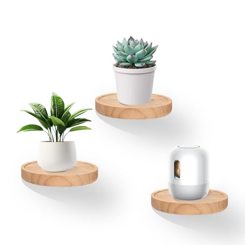 Tuzsocr Holz Wandregal rund Wohnzimmer Deko modern Eiche Pflanzen Wandhalterung Schweberegal klein 3er Set Regal für die Wand für einen Blumentopf oder eine Vase schöne Wanddeko von Tuzsocr