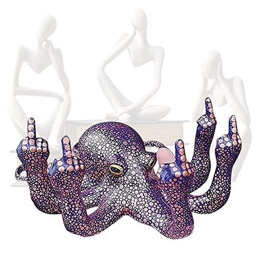 Tuzsocr Oktopus-Ornamente aus Kunstharz, humorvolle, lustige Oktopus-Figur, Wut-Oktopus-Skulptur, leuchtende Geste, Oktopus-Dekoration, mit Perlmutt, für Garten, Zuhause, Büro, Schreibtisch (Rosa) von Tuzsocr