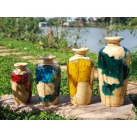 Blumenvase Mit Hohem Hals | 2 , Dekorative Vasen, Blumentopf, Blumenvase, Holzvase, Wohlstandsvase, Vase Epoxidharz, Feng Shui von TvWoodResin