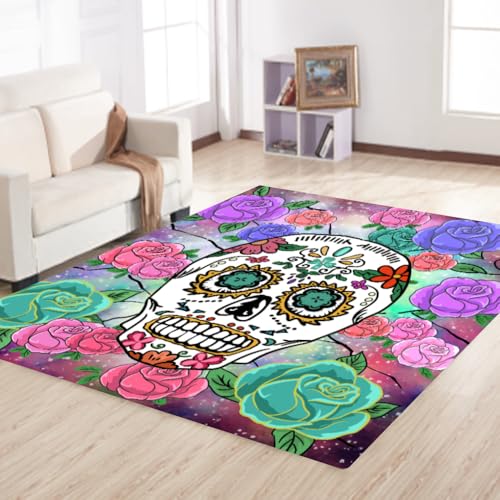 Teppich mit floralem Gothic-Totenkopf-Kopf, für Schlafzimmer, Wohnzimmer, gruseliges Skelett, Halloween, dekorative Teppichmatten 7,6 x 12,7 cm, Bodenmatte für den Innenbereich, Teppich-Fußmatten Teppich mit floralem Gothic-Totenkopf-Kopf, für Schlafzimmer, Wohnzimmer, gruseliges Skelett, Halloween, dekorative Teppichmatten 7,6 x 12,7 cm, Bodenmatte für den Innenbereich, Teppich-Fußmatten von Tveinard