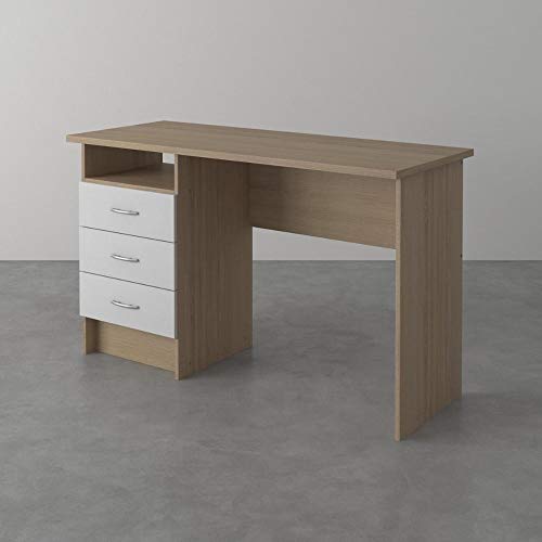 Linearer Schreibtisch mit drei Schubladen, Farbe Eiche weiß, Maße 120 x 72 x 48 cm von Etna