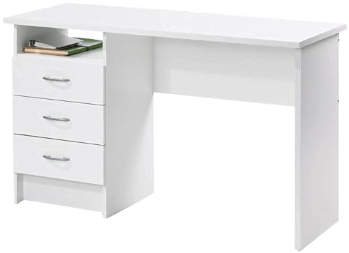 Linearer Schreibtisch mit drei Schubladen, weiße Farbe, Maße 120 x 72 x 48 cm von Tvilum
