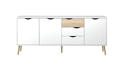 Sideboard mit drei Türen und drei Schubladen, Weiß und Eiche, Maße 195 x 81 x 39 cm von Tvilum