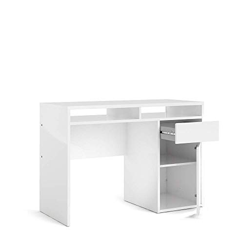 Tvilum Linearer Schreibtisch mit einer Tür und einer Schublade, weiß glänzend, 110,2 x 77,4 x 48,2 cm von Tvilum