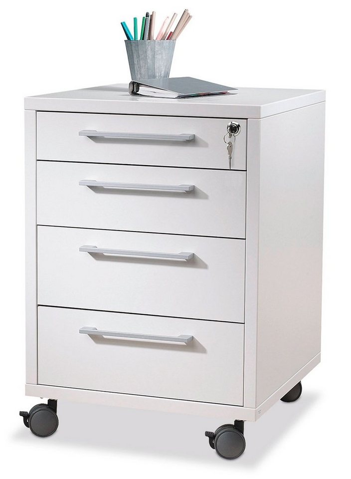 Tvilum Rollcontainer PRIMA, 48 x 68 cm, Weiß, 4 Schubladen, mit Rollen, mit abschließbarer Schublade von Tvilum