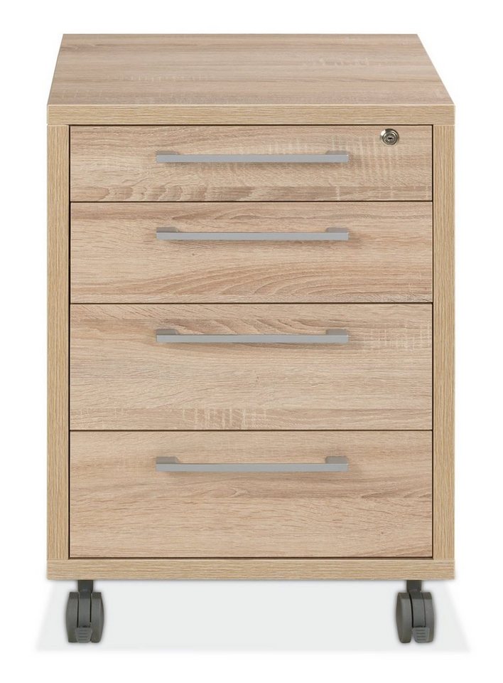 Tvilum Rollcontainer PRIMA, B 48 x H 68 cm, Eiche Struktur Dekor, mit 4 Schubladen von Tvilum