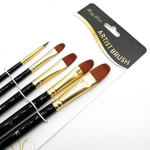 Tweal Künstlerpinselset,5 Pcs Künstler Pinsel Set Nylon Hair Paint Brush Set für Künstler Aquarell Acryl Ölmalerei-Schwarz von Tweal