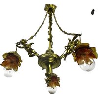 Antiker Empire Kronleuchter Putti Putten Engel 3 Arm Lichter Bernsteinfarben Reizend von Tweedeleven